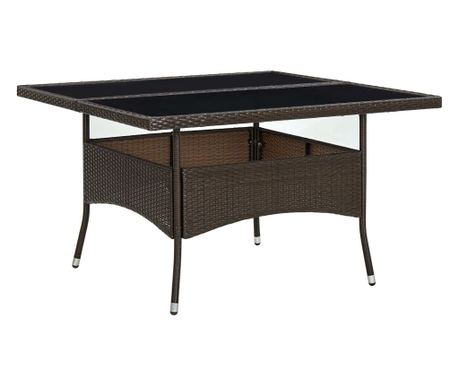 barna polyrattan és üveg kültéri étkezőasztal