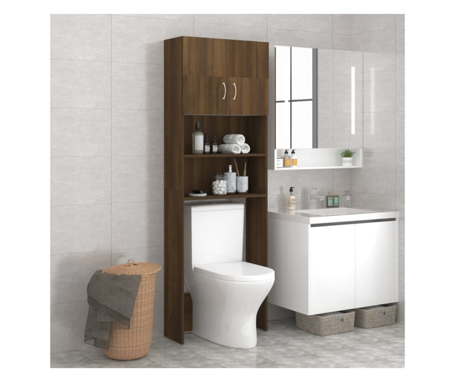 Шкаф за баня, кафяв дъб, 64x25,5x190 см