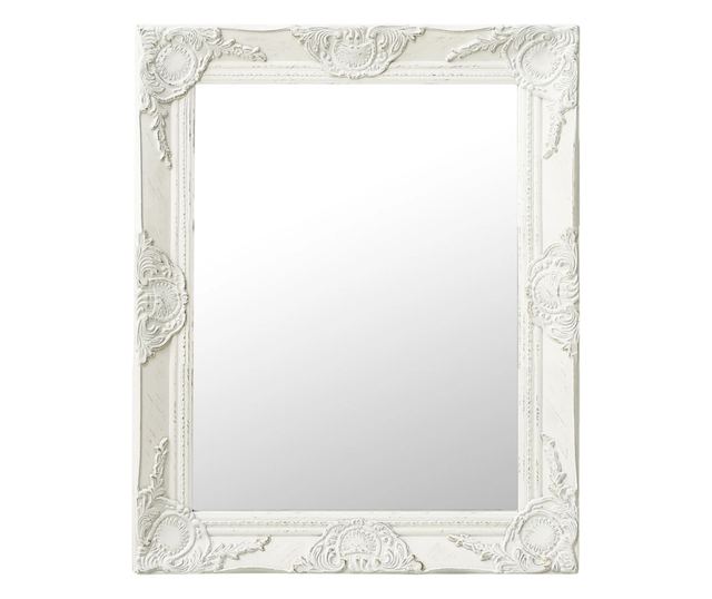 Oglindă de perete în stil baroc, alb, 50 x 60 cm