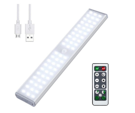 Lampa LED inteligenta, cu senzori de miscare, incarcare USB, magnetica, cu telecomanda, pentru dressing, hol, scari, dulap de bu