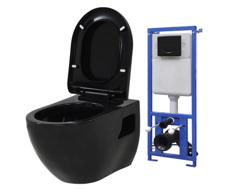fekete falra szerelhető kerámia WC rejtett öblítőtartállyal
