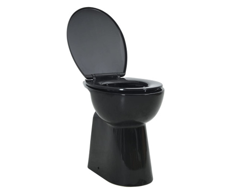 fekete kerámia perem nélküli magas WC finoman záródó fedéllel