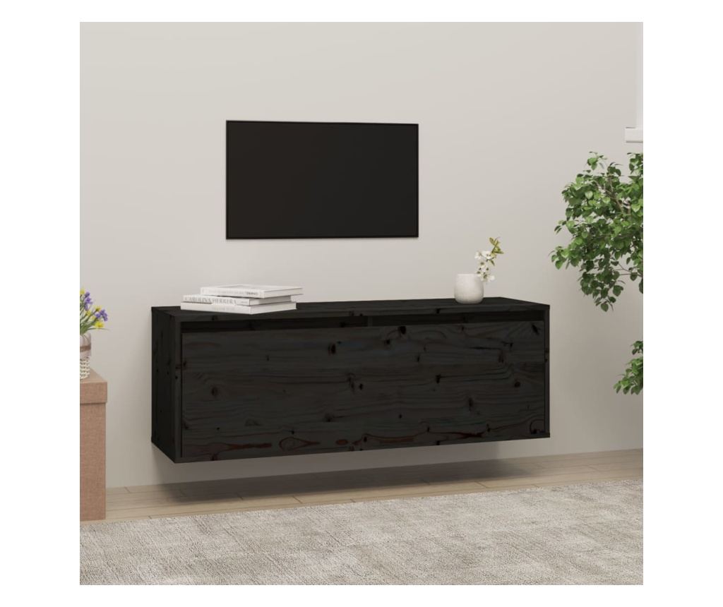 fekete tömör fenyőfa faliszekrény 100 x 30 x 35 cm - 6