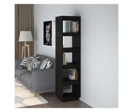 Bibliotecă/Separator cameră negru 40x35x167 cm lemn masiv pin