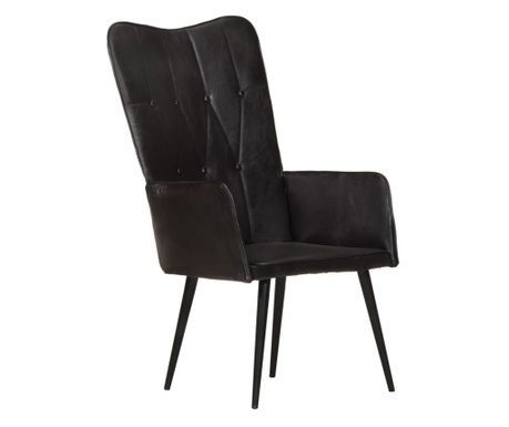 Стол с висока облегалка, черен, естествена кожа