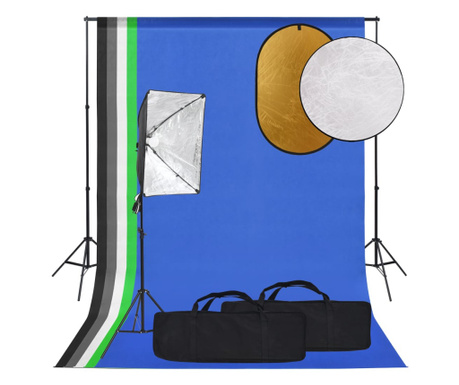 Set studio foto cu lampa softbox, fundal si reflector