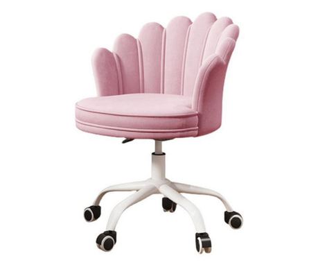 Scaun de birou, modern, din catifea, elegant, ergonomic, rotativ, inaltime reglabila intre 74-84 cm, roz, buz