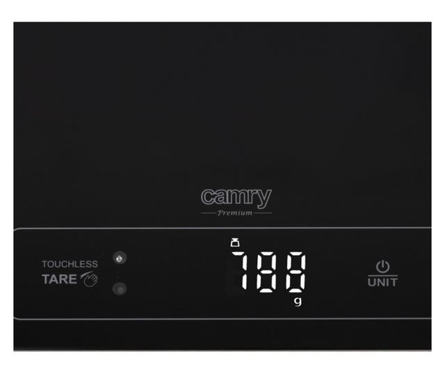 Кухненска везна Camry CR 3175, Безконтактно тариране, 15 kg, Мерене на течности, Черно стъкло