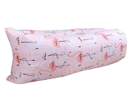 Saltea autogonflabila Lazy Bag - stil flamingo, roz, 70x240 cm