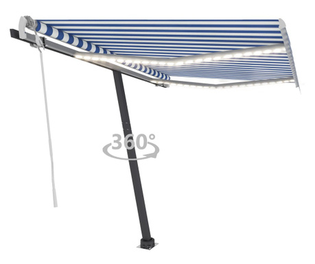 Copertină retractabilă manual cu LED, albastru&ampalb, 350x250 cm