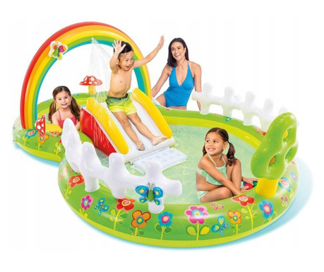 Piscina gonflabila pentru copii, model Gradina, Intex, 290x180x104 cm, 450 litri, tobogan gonflabil