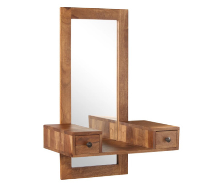 Oglindă cosmetică cu 2 sertare, lemn masiv de sheesham