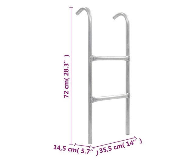 Ljestve za trampolin s 2 prečke čelične srebrne 72 cm