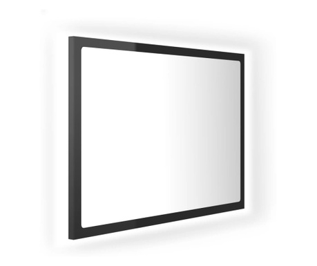 Oglindă de baie cu LED, negru extralucios, 60x8,5x37 cm, PAL
