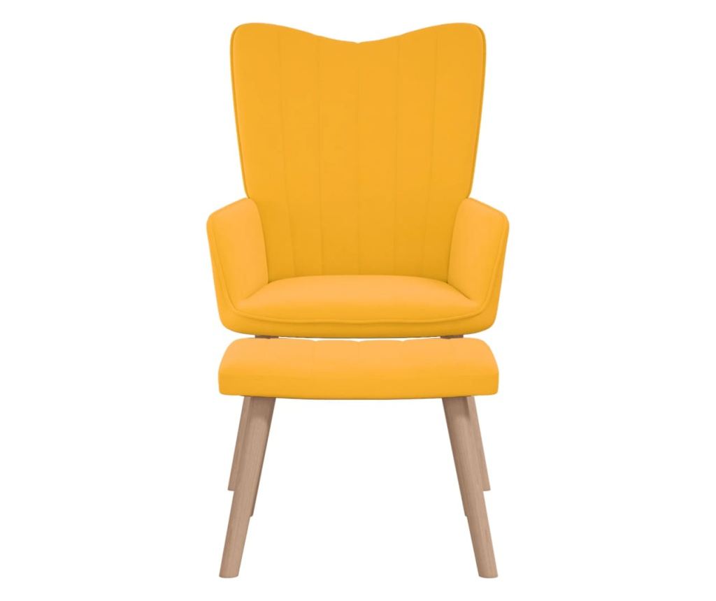 Stolica za opuštanje s tabureom, žuta senf, baršun - 2