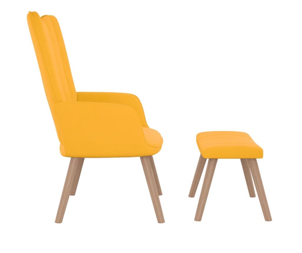 Stolica za opuštanje s tabureom, žuta senf, baršun - 3