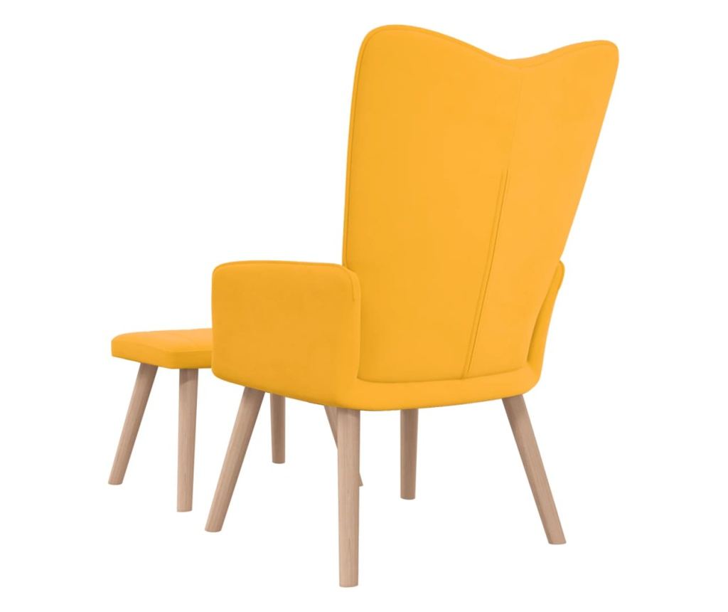 Stolica za opuštanje s tabureom, žuta senf, baršun - 4