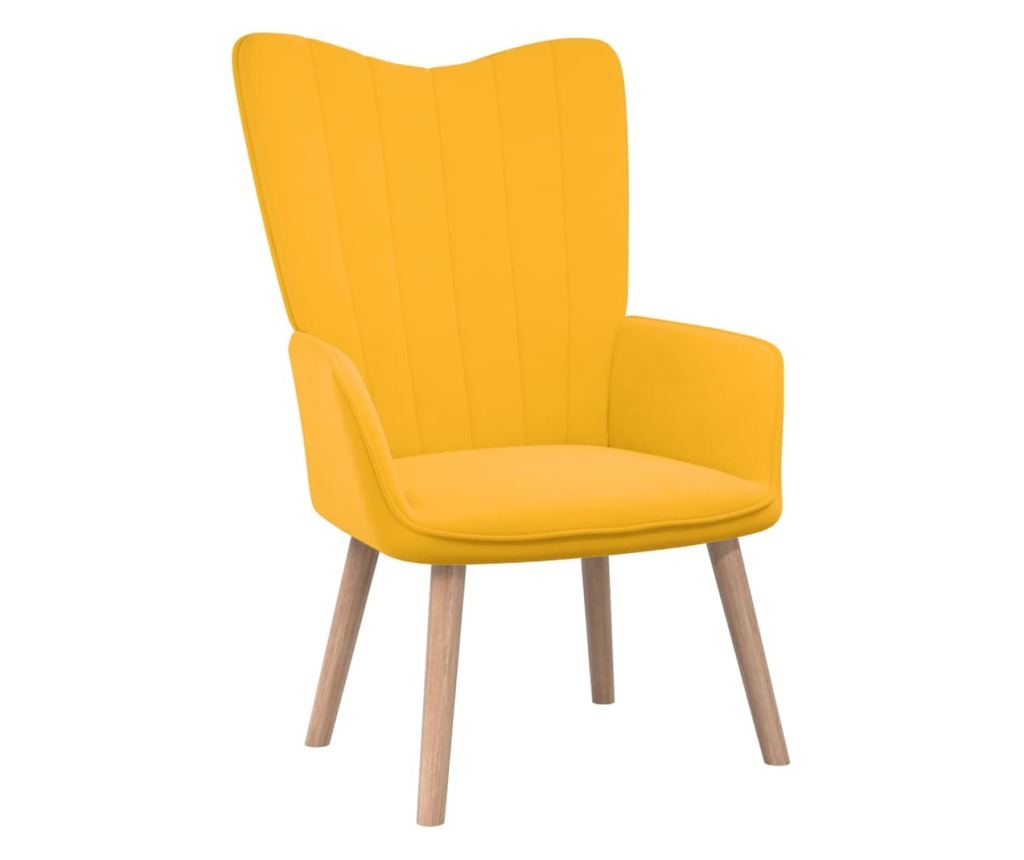 Stolica za opuštanje s tabureom, žuta senf, baršun - 5