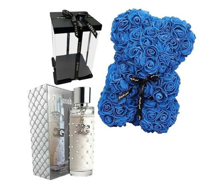 Set cadou fete, Ursulet floral din spuma 25 cm si Parfum Chic"n Glam Diamond 100 ml
