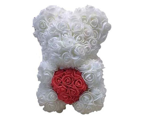 Set cadou fete, Ursulet floral cu inima rosie din spuma 25 cm si Parfum Lattafa Qimmah Woman 100 ml