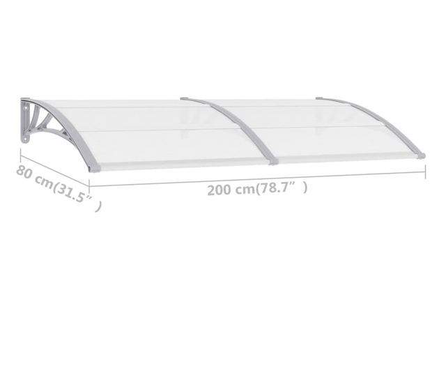 Copertină de ușă, gri și transparent, 200 x 80 cm, PC