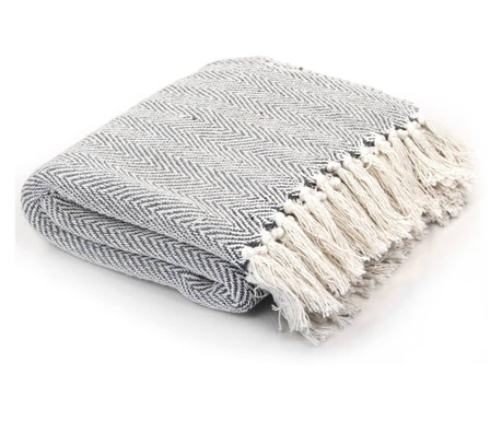 Декоративно одеяло, памук, рибена кост, 220x250 см, сиво