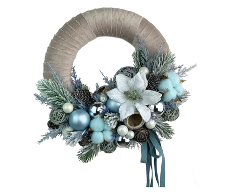 Coronita decorativa "Dream", handmade, cutie cadou, bleu, argintiu, alb, 27 cm