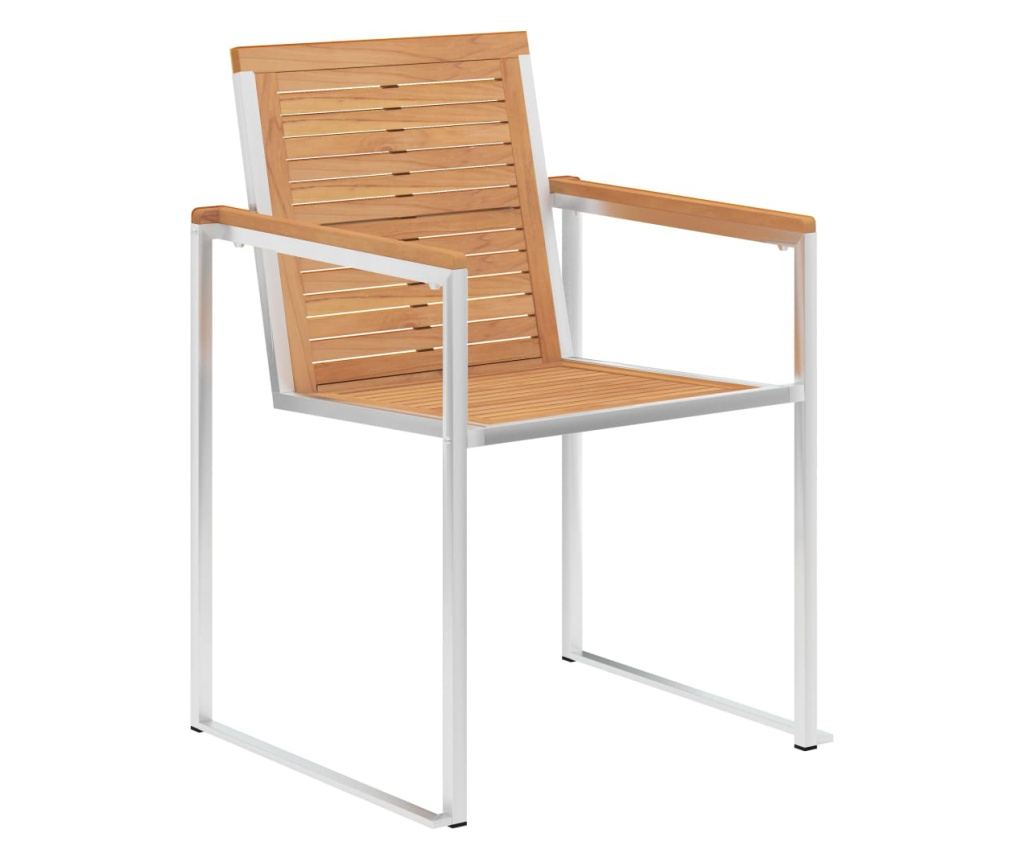 Градински столове, 2 бр., Масивен тик и неръждаема стомана - 2