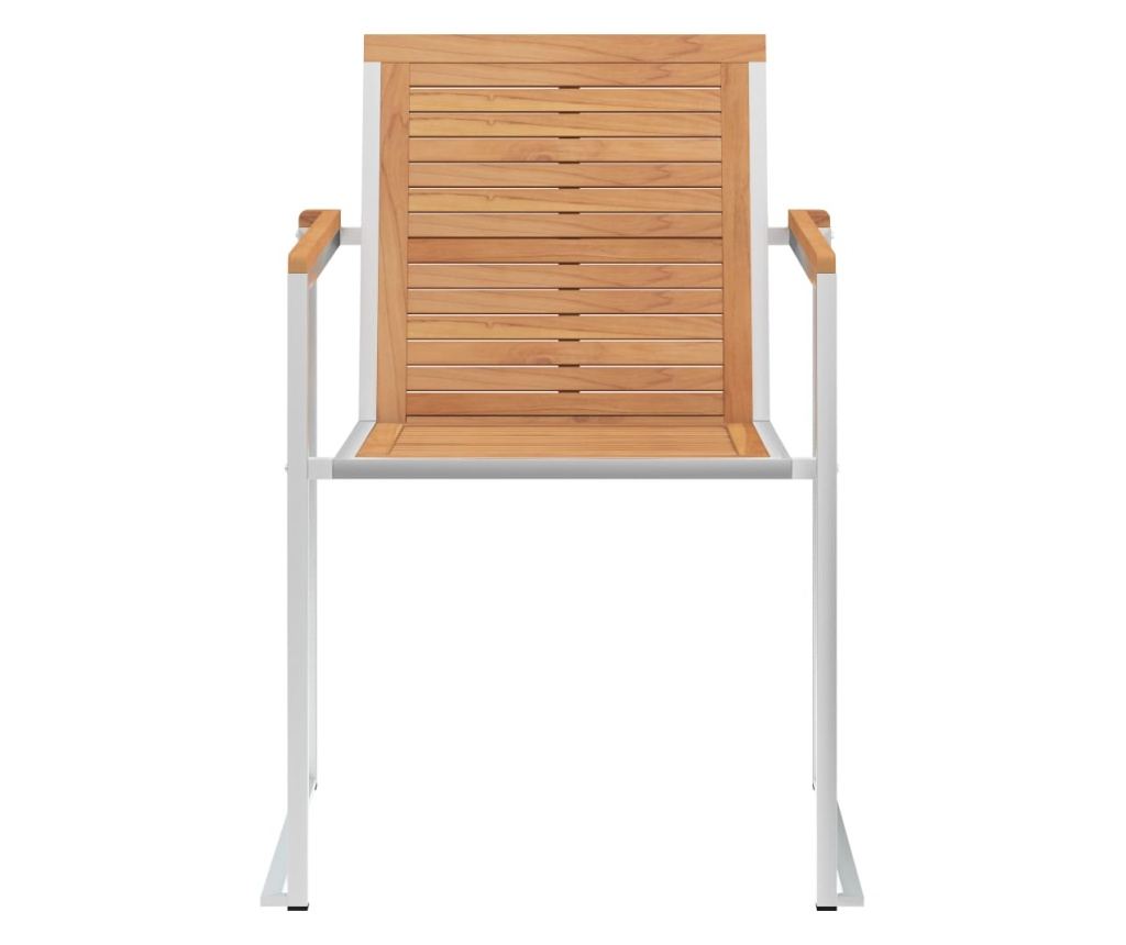 Градински столове, 2 бр., Масивен тик и неръждаема стомана - 3