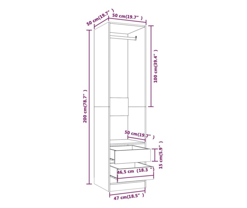Гардероб с чекмеджета опушен дъб 50x50x200 см инженерно дърво - 14