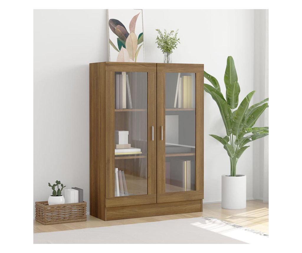 barna tölgyszínű szerelt fa vitrinszekrény 82,5x30,5x115 cm - 3