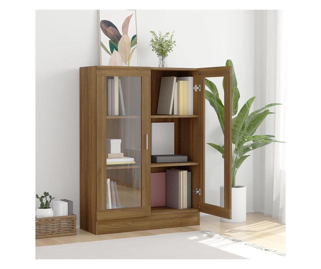 barna tölgyszínű szerelt fa vitrinszekrény 82,5x30,5x115 cm - 5