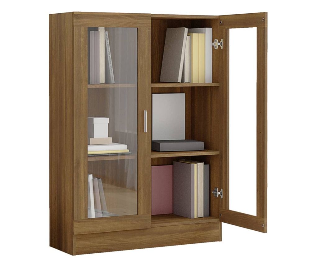 barna tölgyszínű szerelt fa vitrinszekrény 82,5x30,5x115 cm - 6