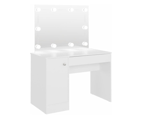 Тоалетка с LED лампи, 110x55x145 см, МДФ, бяла
