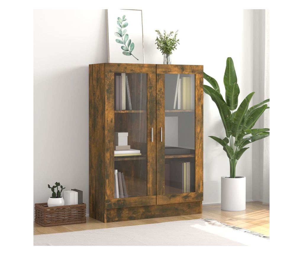 füstös tölgyszínű szerelt fa vitrinszekrény 82,5x30,5x115 cm - 3