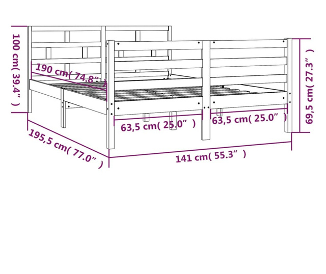szürke tömör fa ágykeret 135 x 190 cm (4FT6 Double)