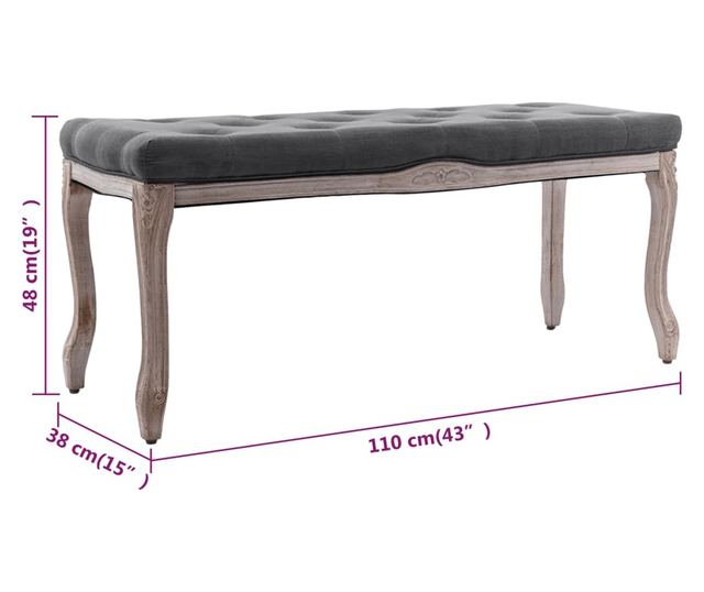Ταμπουρέ Σκούρο Γκρι 110 x 38 x 48 εκ. από Λινό και Μασίφ Ξύλο