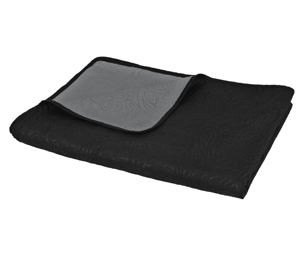 Dvostrani prošiveni prekrivač 230x260 cm sivo crni - 10