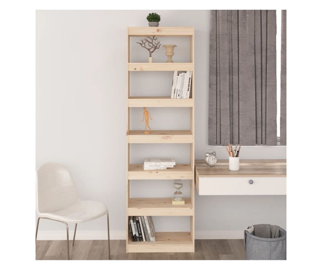 Библиотека/разделител за стая, 60x30x199,5 см, бор масив - 4