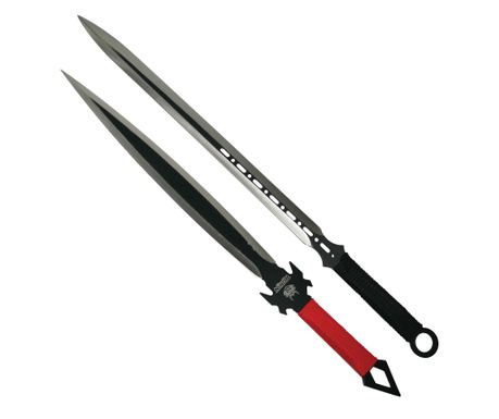 Két darab IdeallStore® vadászkard készlet, Red Ronin és Dao Blade, rozsdamentes acél, fekete, tokkal együtt.