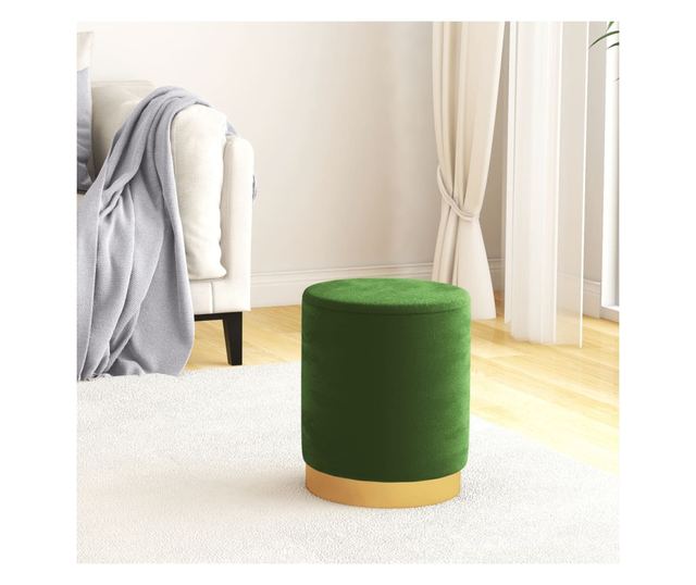 Кръгъл хокер за съхранение, зелен, кадифе
