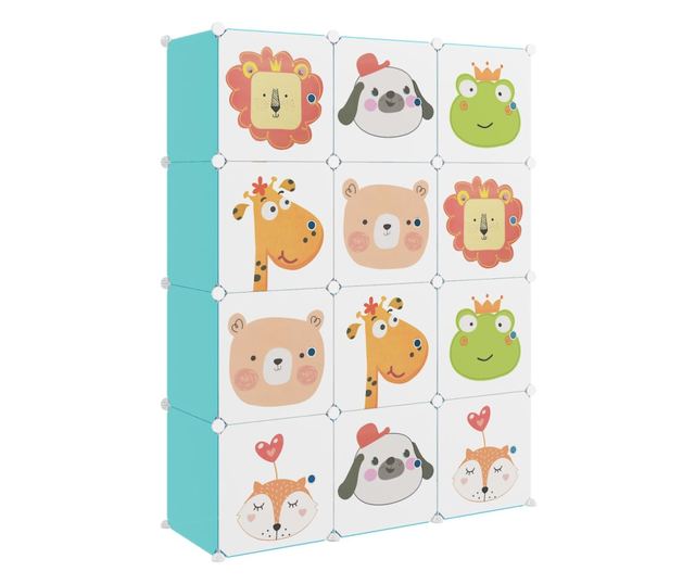 Dulap de depozitare cub pentru copii, 12 cuburi, verde, PP