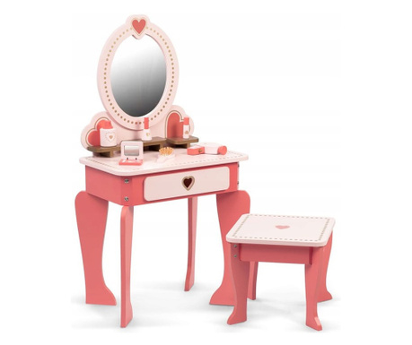 Masuta de toaleta, din lemn, pentru copii, roz, 49 x 34 x 97 cm