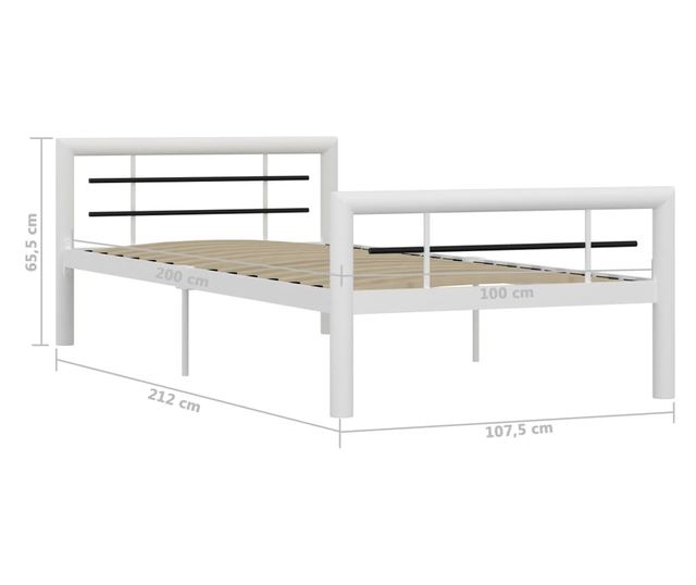 Okvir za krevet bijelo-crni metalni 90 x 200 cm