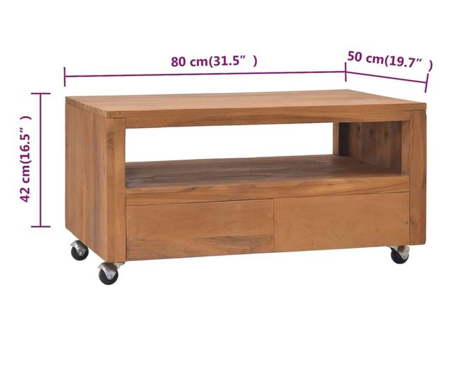 Komoda za TV s kotačima, 80x50x42 cm, drvo tikovine