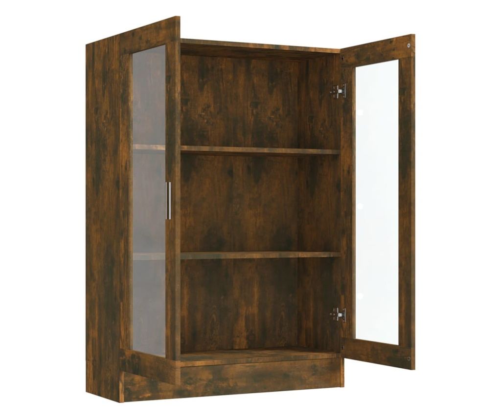 füstös tölgyszínű szerelt fa vitrinszekrény 82,5x30,5x115 cm - 10