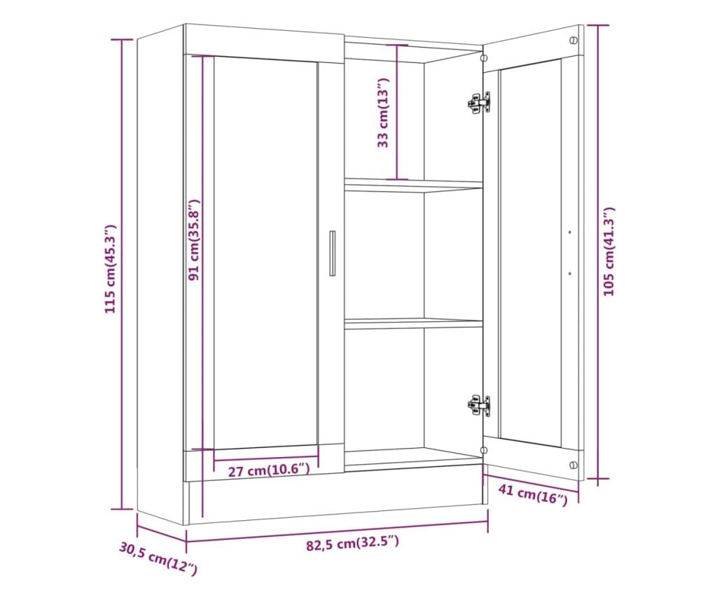 füstös tölgyszínű szerelt fa vitrinszekrény 82,5x30,5x115 cm - 16