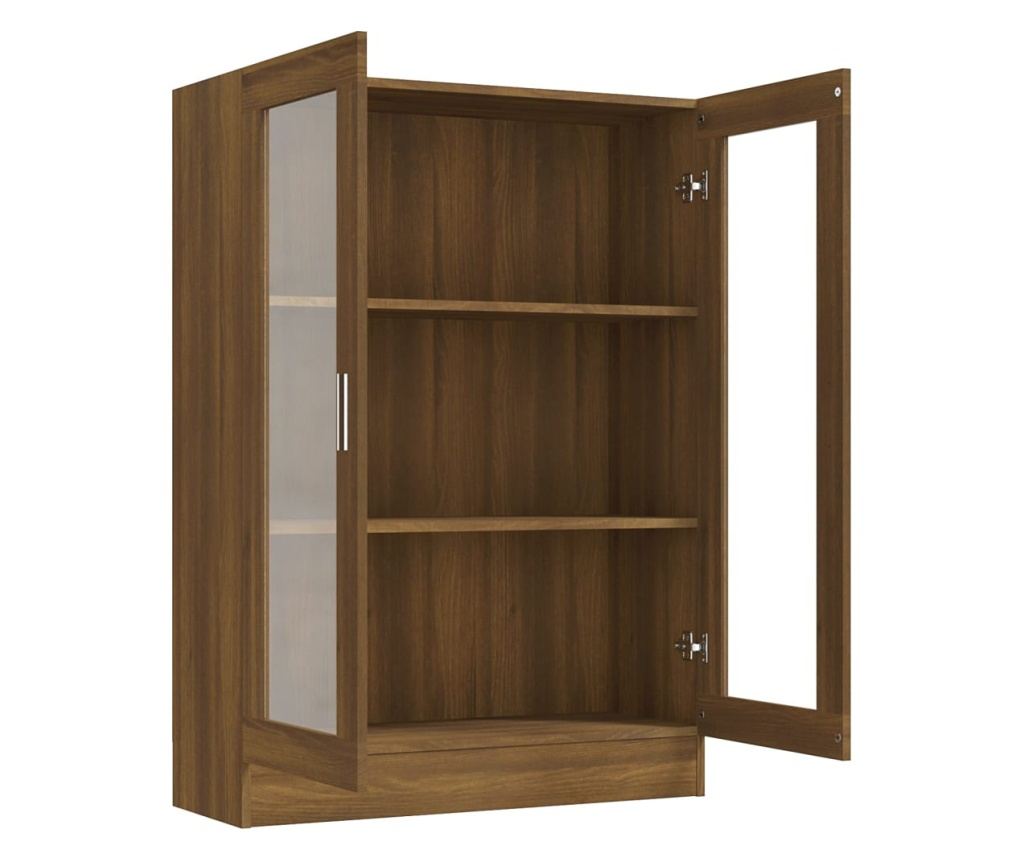 barna tölgyszínű szerelt fa vitrinszekrény 82,5x30,5x115 cm - 9