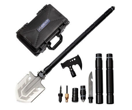 IdeallStore® сгъваема лопата, висок клас, черна, 73 см, неръждаема стомана, включена чанта за носене