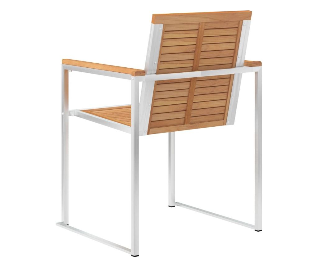 Градински столове, 2 бр., Масивен тик и неръждаема стомана - 5